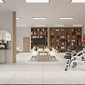 Multi Functional Indoor Space With Bookshelves Round Mirror Green Plants Exercise Equipment Tables And Chairs