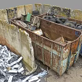 Recyclable Waste Materials In Bins With Tires Wooden Boxes And Metal Scraps