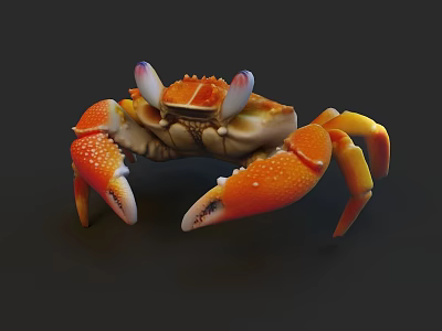 3D Rendered Aquatic Animal Colorful Orange White Crab With Blue Eyes On Dark Background 3d model