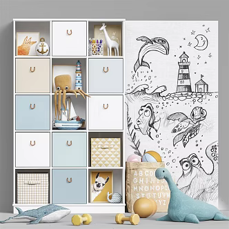 Mediterranean Storage Cabinet Children's Storage Cabinet Toy Cabinet Decorative Cabinet Dinosaur Octopus Sailboat 3d model