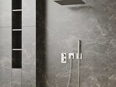 Modern Wall Mounted Shower Head in Bathroom With Gray Marble Wall and Handheld Fixture 3d model