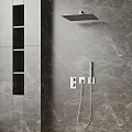 Modern Wall Mounted Shower Head in Bathroom With Gray Marble Wall and Handheld Fixture