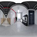 Modern School Dormitory Interior With Bunk Beds Desks Chairs Cabinets And Bright Window