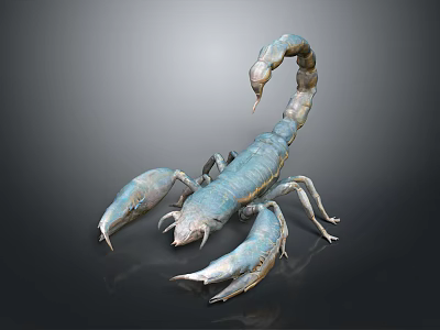 Realistic Blue Metallic Scorpion Sculpture With Detailed Claws And Curved Tail 3d model