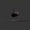 Detailed Military Ship Model With Brown Hull On Textured Display Base