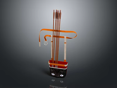 Traditional Arrow Quiver with Wooden Arrows and Orange Straps Decorative Design 3d model