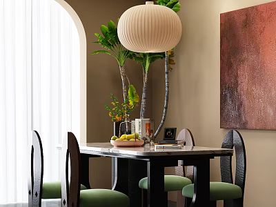 Cozy Dining Table Set With Marble Top Green Chairs Pendant Light And Wall Art 3d model