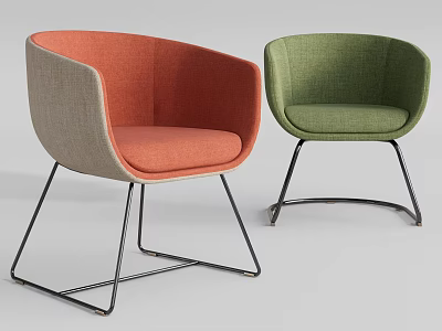 Orange and Green Upholstered Accent Chairs with Modern Metal Frame Design 3d model