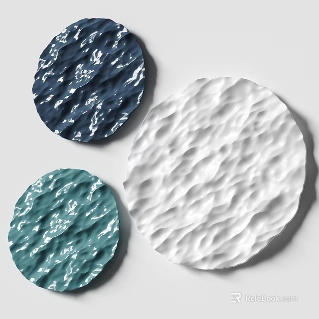 Circular Wall Decor with Deep Blue White Teal Textured Wave Patterns for Modern Interiors 3d model 