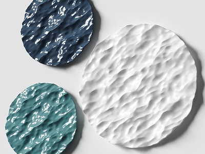 Circular Wall Decor with Deep Blue White Teal Textured Wave Patterns for Modern Interiors 3d model