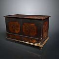 Vintage Dark Brown Wooden Chest Displaying Hand Painted Tree Designs And Distressed Finish