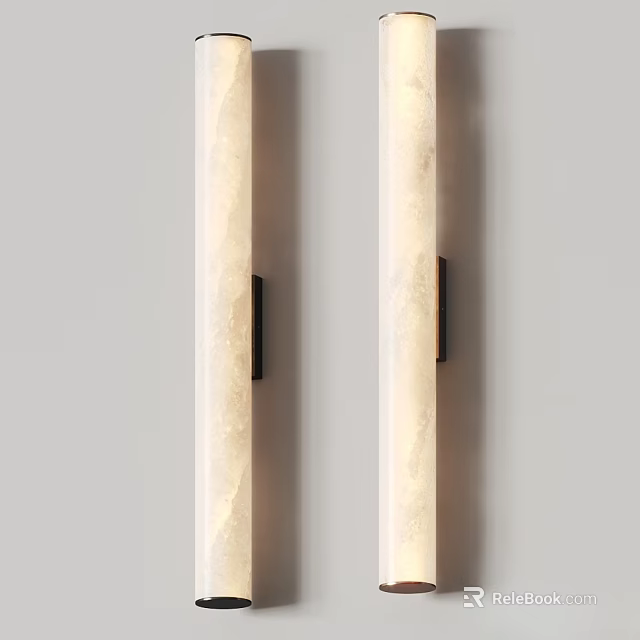 Modern Wall Sconce With Cylindrical Marble Design And Metal Mounting Accents 3d model 