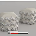 Stylish Two Beige Linen Ottomans With Zigzag Fringe Decoration For Living Room