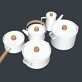 White Cookware Set with Wooden Handles and Knobs in Various Sizes