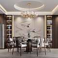 New Chinese Style Restaurant Sofa Coffee Table Low Stool Dining Table and Chair Chandelier Wine Cabinet 3d model