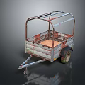 Rusty Vintage Metal Trailer With Wooden Floor And Single Wheel Structure