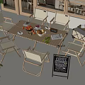 Casual Table and Chair Set with Green Plants Fruits Vegetables Magazines Chalkboard and Trolley