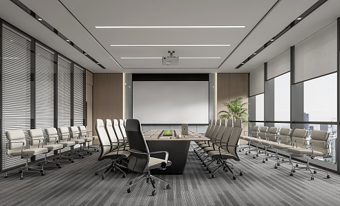 Modern Meeting Room Conference Table and Chair Office Chair Projection Curtain Roller Curtain 3d model