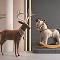 Cute Brown Deer And White Rocking Horse Dolls With Pearl Necklace Bell And Wooden Base