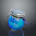 Decorative Blue Glass Jar With Silver Lid Purple Ribbon And Blue Liquid Bubbles