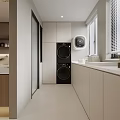Modern Entryway Interior With Wooden Doors Round Rug Brown Sofa And Glass Block Wall
