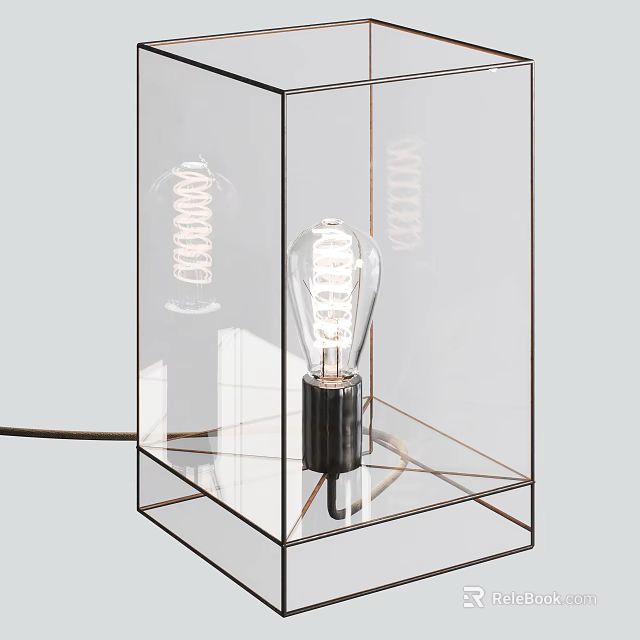 Modern Table Lamp With Transparent Glass Shade And Vintage Filament Bulb Design 3d model 