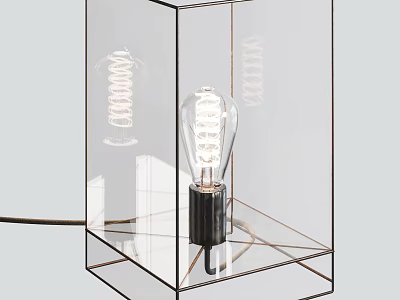 Modern Table Lamp With Transparent Glass Shade And Vintage Filament Bulb Design 3d model