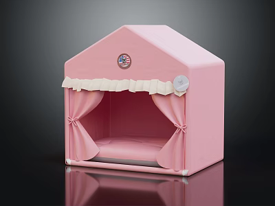 Pink Garden Ornament Cabin Featuring Frilled Trim Curtains And Decor Design 3d model