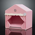 Pink Garden Ornament Cabin Featuring Frilled Trim Curtains And Decor Design