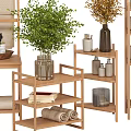 Wooden Storage Shelves In Bathroom Hold Washing Supplies Towels And Plants
