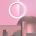 Soft Pink Modern Interior Decorative Elements With Geometric Circles Column And Platform 3d model