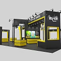 ISPHER Branded Modern Exhibition Booth With Black Yellow Design And Display Screen