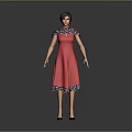 Game And Movie Female Character In Red Dress With Black Trimmed Collar And Short Hair