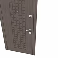 Swing Door with Dark Brown and Beige Grid Pattern Design and Door Lock Handle