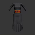Gray Mid Sleeve Dress With Red Belt And Asymmetrical Hem Design