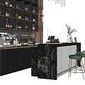 Modern Bar Counter Bar Counter Coffee Bar Counter Bar Stool Coffee Machine Bar Counter Equipment Wine Ware Plant Vase 3d model