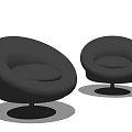 Stylish Black Single Sofa With Round Leather Design And Circular Base 3d model