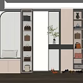 Modern Shoe Cabinet Design With Glass Doors Bench Decorative Plant And Storage