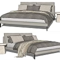 Modern Upholstered Double Bed With Linen Bedding Decorative Throw And Concrete Side Table 3d model