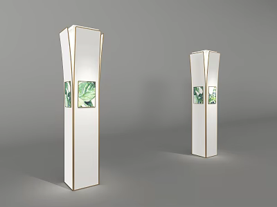 Elegant Bamboo Decorative Columns With White Frame And Green Leaf Patterns 3d model