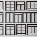 Various Window Frame Designs With Different Glass Styles And Panel Configurations 3d model