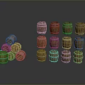 Vintage Wooden Barrels Display With Pyramid Stack And Neatly Arranged Rows