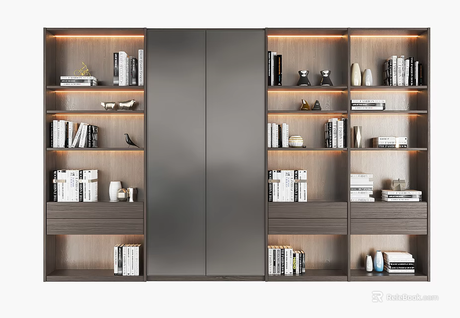 Modern Bookcase With Multiple Shelves Drawers And Sleek Storage Design 3d model 