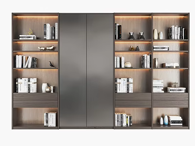 Modern Bookcase With Multiple Shelves Drawers And Sleek Storage Design 3d model