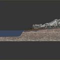 Modern Geological Model Displaying Mountain Water Layered Structure And Vegetation Details