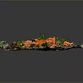 Vibrant Red Mushrooms And Green Grass Growing On Natural Rock Surface