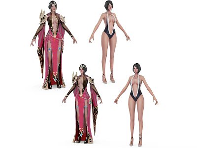 Game And Movie Female Character Designs Featuring Elegant Robes And Swimwear Outfits 3d model