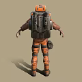 Game Movie Character in Orange Workwear Uniform With Safety Helmet And Backpack