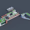 Modern Multi Story School Building With Red White Facade Glass Curtain Wall And Open Courtyard