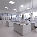 Bright Modern Laboratory Interior With Lab Benches Fume Hoods And Storage Shelves